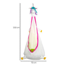 Outsunny Sedia Sospesa a Forma di Unicorno, Amaca per Bambini da Interno ed Esterno in Cotone Bianco e Rosa Φ70x150cm