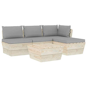 SKM Set Divani da Giardino su Pallet 5 pz con Cuscini Legno Abete (88.4kg) Grigio