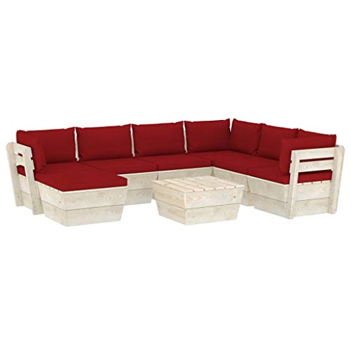 SKM Set Divani da Giardino su Pallet 8 pz con Cuscini Legno Abete (152.4kg) Rosso-3645