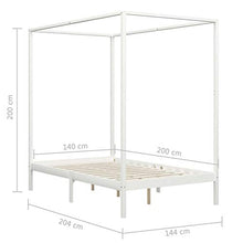 Lasamot Struttura Letto in Legno di Pino con 4 cassetti, Struttura a baldacchino per zanzariera, Staffa per Montante, Adatta per Materasso 140x200 cm (Materasso Non Incluso), Bianca