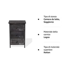 Rebecca Mobili Cassettiera Grigia, Comodino salvaspazio, 3 cassetti, Stile Vintage, per Camera da Letto Bagno - Misure: 54 x 35 x 27 cm (HxLxP) - Art. RE4191