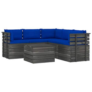 FAMIROSA Set Divani da Giardino su Pallet 6 pz con Cuscini Massello Pino-1909