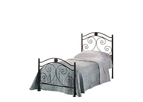 Letto Singolo in Ferro BATTUTO, Modello Laura, Vari Colori, 100% Made in Italy (Nero, Sfumature Oro)