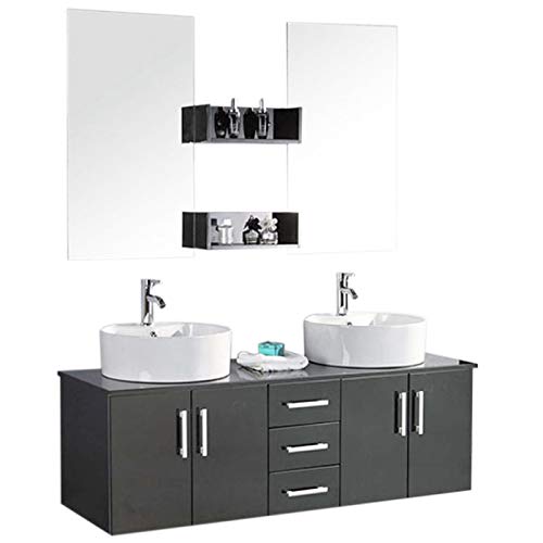 grafica ma.ro srl Mobile Bagno ARREDO Bagno 150 CM Butterfly Nero Laccato Doppio LAVABO con RUBINETTI Inclusi