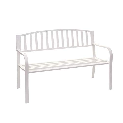 Mendler Panca panchina 2 posti da Giardino HWC-F43 Acciaio Verniciato Bianco