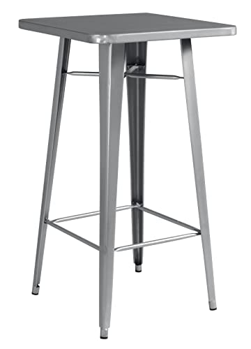 Tavolo bar e giardino alto stile industriale lamiera silver 70 x 70 centimetri
