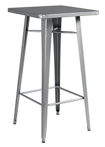 Tavolo bar e giardino alto stile industriale lamiera silver 70 x 70 centimetri