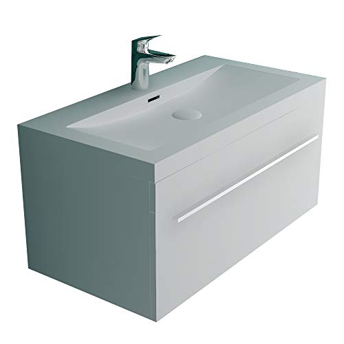 Alpenberger Set di mobili da bagno completamente premontato, 90 x 48 cm, lavabo con troppopieno e mobiletto con funzione Soft-Close, specchio con illuminazione a LED e riscaldamento a specchio, montaggio rapido