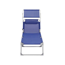 SONGMICS Lettino Prendisole Grande, Sdraio Pieghevole, 71 x 200 x 38 cm, Max Portata 150 kg, con Poggiatesta Parasole e Schienale Reclinabile, per Giardino Terrazzo Balcone, Blu Scuro GCB22BUV2