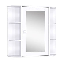 homcom Mobiletto Pensile da Bagno con Specchiera, Anta Centrale e Mensole in Legno Bianco (60 x 17 x 63 cm)
