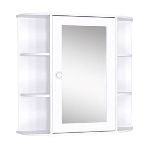 homcom Mobiletto Pensile da Bagno con Specchiera, Anta Centrale e Mensole in Legno Bianco (60 x 17 x 63 cm)