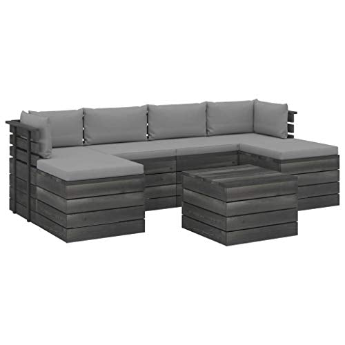 vidaXL Set Divani da Giardino su Pallet 7 pz con Cuscini Massello Pino