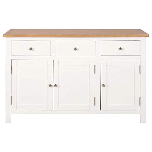 GOTOTOP Credenza in legno di quercia con 3 ante e 3 cassetti, armadio ausiliario per corridoio, soggiorno, camera da letto, 110 x 33,5 x 70 cm, marrone e bianco