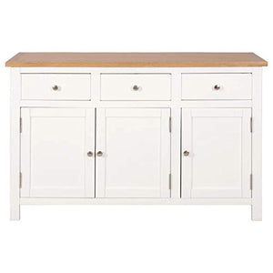 GOTOTOP Credenza in legno di quercia con 3 ante e 3 cassetti, armadio ausiliario per corridoio, soggiorno, camera da letto, 110 x 33,5 x 70 cm, marrone e bianco