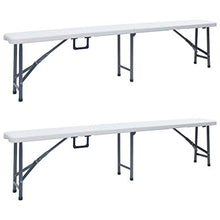 BIGTO - Panca pieghevole da giardino, 2 pezzi, in HDPE, colore: bianco, 180 x 26 x 42 cm