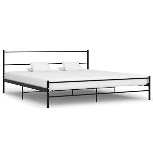 BIGTO - Struttura letto in metallo acciaio per camera da letto, 200 x 200 cm, colore: Nero