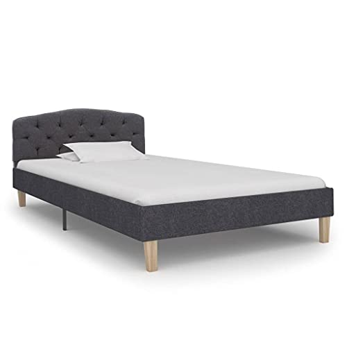 vidaXL Giroletto Classico Imbottito Sobrio Elegante Testata in MDF Telaio in Legno Pioppo Struttura Letto Grigio Scuro in Tessuto 100x200 cm