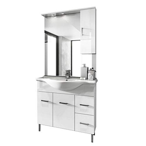 MOBILE BAGNO VENICE CM 85 CON LAVABO E SPECCHIO Bianco Lucido