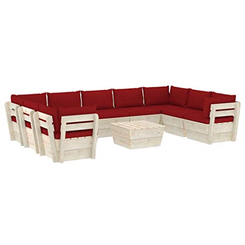 SKM Set Divani da Giardino su Pallet 10 pz con Cuscini Legno Abete (197.9kg) Rosso-3633