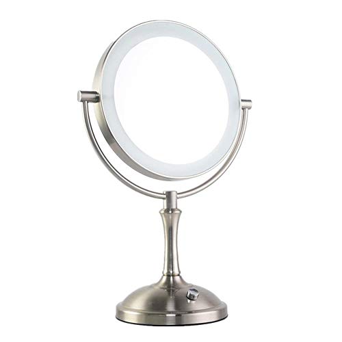 GaoF Specchio per Trucco da 8 'a LED bifacciale con ingrandimento 1X / 3X Specchio cosmetico da Tavolo da Trucco Illuminato Cromato per Camera da Letto/Bagno/Viaggio