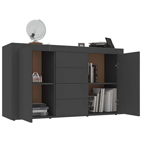 GOTOTOP Credenza in legno truciolato con 2 ante e 4 cassetti, armadio ausiliario moderno per corridoio, soggiorno, camera da letto, 120 x 36 x 69 cm, grigio