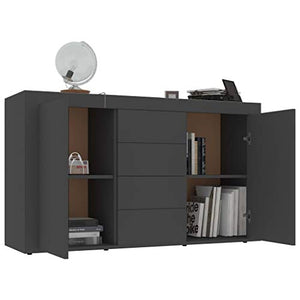 GOTOTOP Credenza in legno truciolato con 2 ante e 4 cassetti, armadio ausiliario moderno per corridoio, soggiorno, camera da letto, 120 x 36 x 69 cm, grigio
