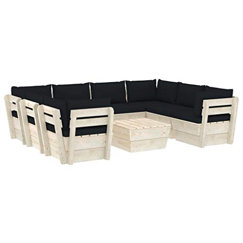 SKM Set Divani da Giardino su Pallet 9 pz con Cuscini Legno Abete (179.1kg) Nero-3607