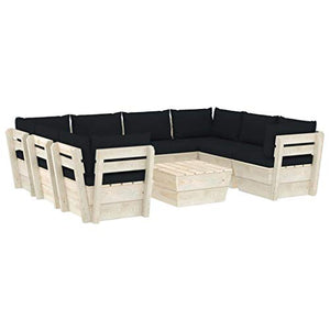 SKM Set Divani da Giardino su Pallet 9 pz con Cuscini Legno Abete (179.1kg) Nero-3607