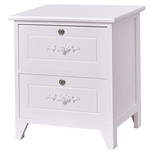 LICHUAN Tavolino da comodino in legno massello elegante con 2 cassetti, mobili per camera da letto, comodino, facile da montare.