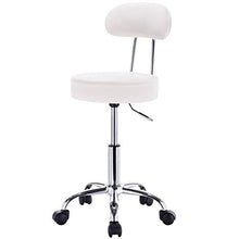 eSituro Sgabello Girevole con Ruote Sgabelli Scrivania Estetica con Schienale Sedia Ufficio Regolabile in Ecopelle per Studio Medico Parrucchiere Bianco SBST0182