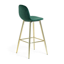 Kave Home - Sgabello da bar Nolite verde scuro, 75 cm, con schienale in velluto e gambe in acciaio dorato