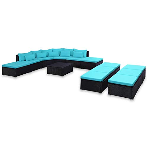 SKM Set Divani da Giardino 9 pz con Cuscini in Polyrattan Blu