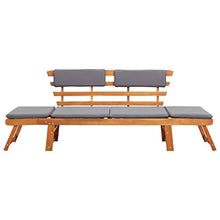 Tidyard Lettino da Giardino 2 in 1 con Cuscino 190 cm Massello Acacia, Sedie a Sdraio da Giardino, Lettino da Esterno, Lettino Prendisole, (155-190) x 60 x 75 cm