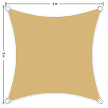 SONGMICS 3 x 3 m Tenda Parasole Vela Ombreggiante, Resistente all'Acqua Fino ad Almeno 1000 mm, Protettiva del Sole, Giardino Cortile Terrazza Campeggio, Poliestere Antistrappo, Color Sabbia GSH33EY