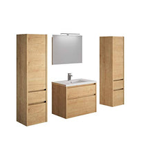 Allibert Mobili da Bagno Set Sottopensile 80 cm Lavandino Armadietto a Specchio Armadietto Laterale Pre-assemblati Rovere