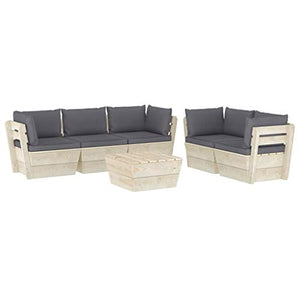 SKM Set Divani da Giardino su Pallet 6 pz con Cuscini Legno Abete (122.7kg) Antracite