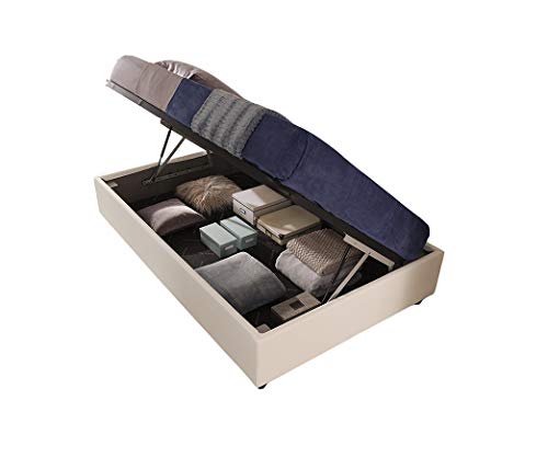 Letti Per Dormire.it - SOMMIER Gold Una Piazza e Mezza - con Box Contenitore alzata laterale Misure 120x190, Rivestimenti SFODERABILI Tessuto Ecopelle Microfibra