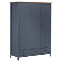 vidaXL Armadio a 3 Ante Hill Range Grigio 127x50x170cm Massello Pino