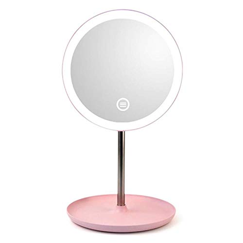 Specchio per Il Trucco, Specchio per Trucco Illuminato a LED Specchio per toeletta Pulsante a sfioramento Luce Regolabile Doppio Alimentatore Portatile Specchi Cosmetici Illuminati da Tavolo