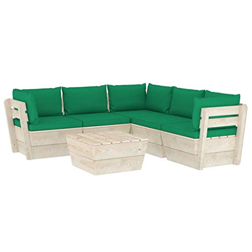 SKM Set Divani da Giardino su Pallet 6 pz con Cuscini Legno Abete (118.9kg) Verde-3533