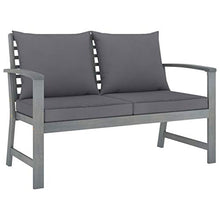 Tidyard 3 pz Set Divani da Giardino in Legno Massello di Acacia con Cuscini Grigio/Crema,Salotto da Giardino,Set Mobili da Giardino,Tavolo Rettangoalre+2 Panche con 2 Posti