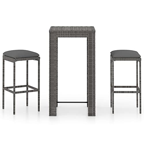 vidaXL Set Bar da Giardino 3 pz con Cuscini in Polyrattan Grigio