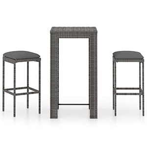 vidaXL Set Bar da Giardino 3 pz con Cuscini in Polyrattan Grigio