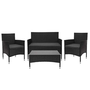 Mendler Salottino da Esterno Giardino HWC-F55 polyrattan Nero con Cuscini Grigio Scuro