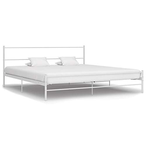 BIGTO - Struttura letto in metallo acciaio per camera da letto, 160 x 200 cm, colore: Bianco