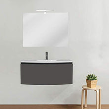 OrionShop Mobile Bagno Sospeso KAHINA da 100cm Grigio Opaco con Lavabo Specchio e Lampada LED Inclusi