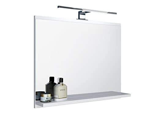 DOMTECH - Specchio a parete da bagno con mensola con illuminazione Led bianco