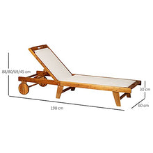 Outsunny Sdraio da Giardino con Schienale Regolabile con Ruote Balcone in Legno di Acacia 198x60x88/80/69/45cm