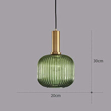 HJXDtech Lampadario a sospensione industriale vintage in vetro a coste, lampada da soffitto moderna in ottone lucidato retrò per cucina salone camera da letto (Verde, 20cm)