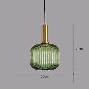 HJXDtech Lampadario a sospensione industriale vintage in vetro a coste, lampada da soffitto moderna in ottone lucidato retrò per cucina salone camera da letto (Verde, 20cm)